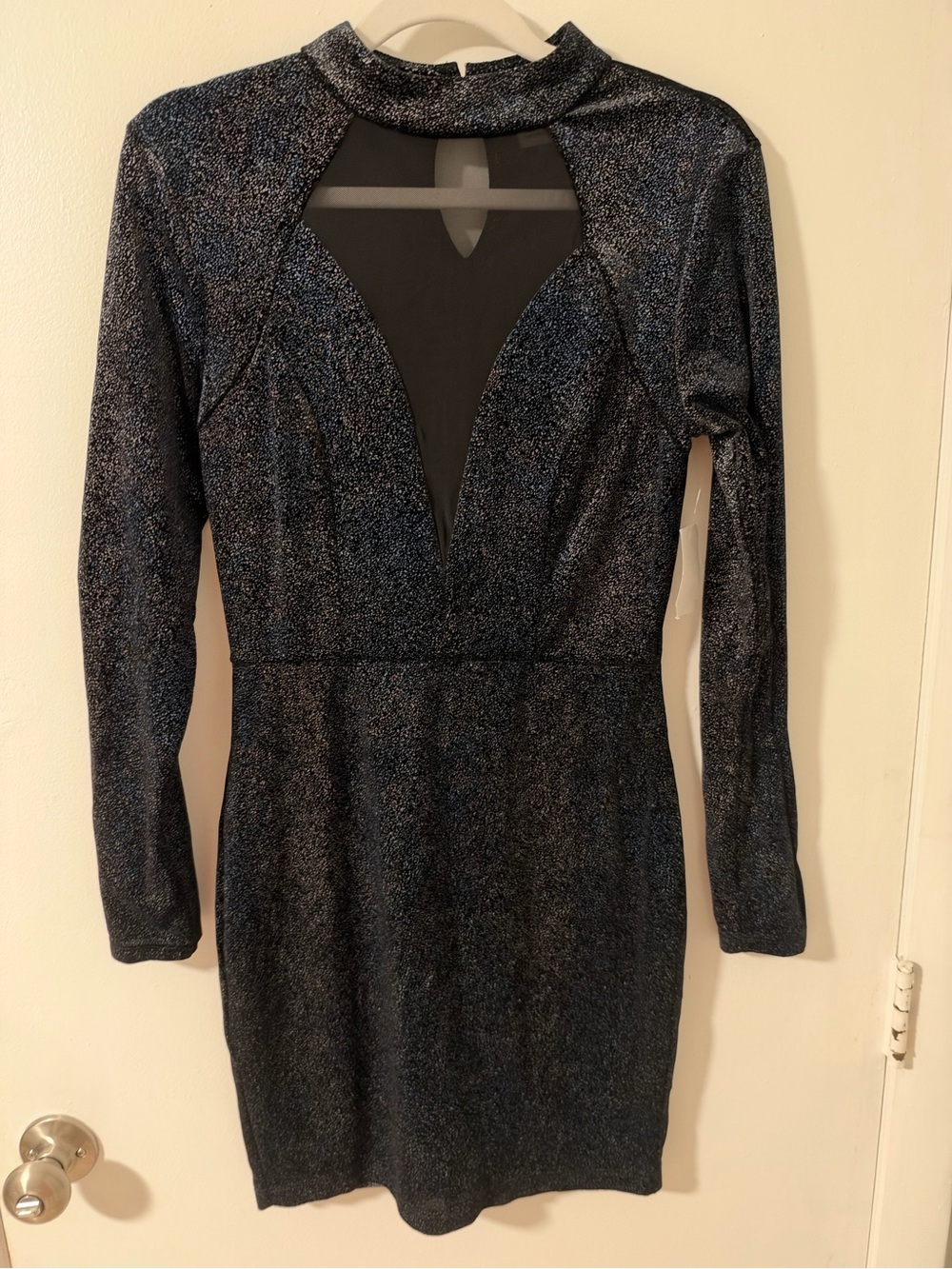 Charlotte Russe Black & Blue Glitter Long-Sleeve Bodycon Dress